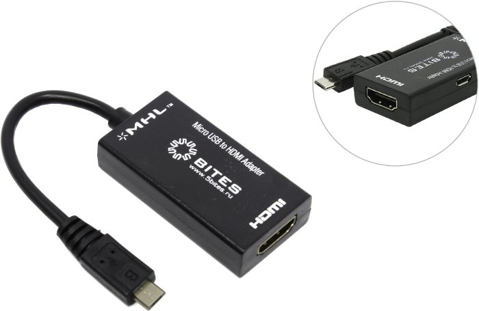 Переходник  MHL microUSB BM - ) HDMI (F) + microUSB BF 5bites ( UA-HHFM-MHL )